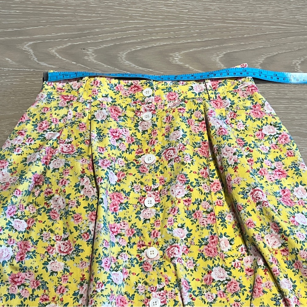 FRNCH Floral Skirt Women’s XS Yellow Button Front Pockets Cotton Cottagecore - Picture 7 of 11